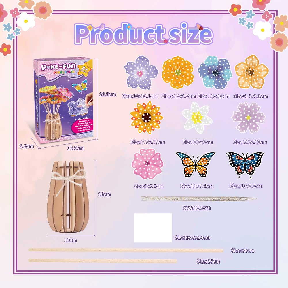 DIY Flower Craft Kits for Kids Ages 4-12 | Creative Arts and Crafts for Girls, Perfect Birthday & Holiday Gifts, Party Activities | Poke-in Art Supplies with 800+ Fabric Squares & Vase CACRTY