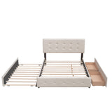 Ball & Cast Queen Bed Frame with 2 Drawers and 1 Twin XL Trundle, Linen Upholstered Platform Bed with Button Tufted Headboard and Wood Slats Support, No Box Spring Needed,Beige Ball & Cast