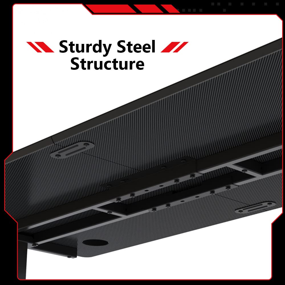 SEVEN WARRIOR Gaming Desk 60 INCH, T- Shaped Carbon Fiber Surface Computer Desk with Full Desk Mouse Pad, Ergonomic E-Sport Style Gamer Desk with Double Headphone Hook, USB Gaming Rack, Cup Holder SEVEN WARRIOR