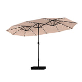 PHI VILLA 15ft Large Patio Umbrella with Base & Solar Lights, Double-Sided Outdoor Rectangle Umbrellas with 36 LED Lights, Umbrella for Outside with Stand, Beige PHI VILLA