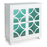 Giantex Buffet Sideboard, Freestanding Kitchen Cupboard w/Adjustable Shelf, 2 Decorative Glass Doors, Modern Storage Organizer for Living Room, Kitchen, Entryway (White & Green) Giantex