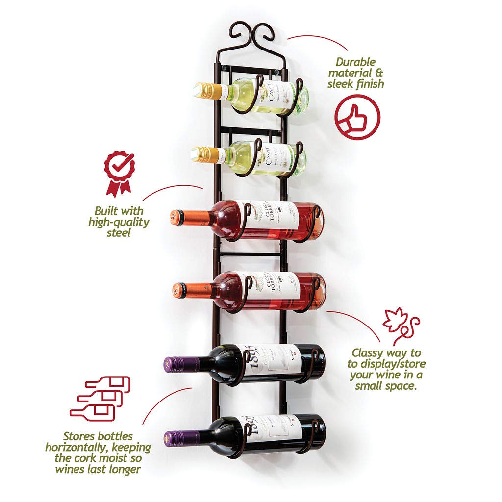 Sagler Towel Rack and Wine Rack - Bronze - Wall Mounted fits up 6 Level Wine Bottles and Many Towels - fits as Bathroom Towel Holder, or Hanger, or a Cap Rack Sagler