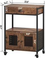 Catrimown Coffee Cart with Storage, Coffee Bar Cabinet on Wheels, Small Microwave Cart with Drawer for Kitchen, Living Room, Rustic Brown Catrimown