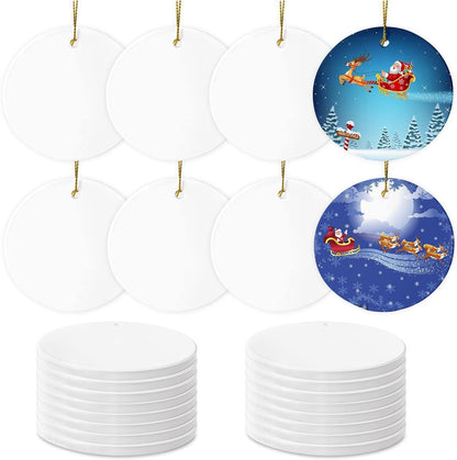 Sublimation Ceramic Ornaments Sublimation Ornament Blanks Bulk Ceramic Discs Ornament for Heat Press Printing White Round Porcelain Ornament Personalized Xmas Tree Ornament (White-12PC)