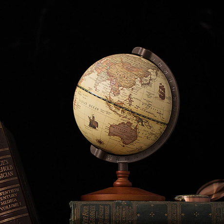 CALIDAKA Geographic Globes, Antique Globe with A Wood Base, Vintage Decorative Political Desktop World for School, Home, and Office, 8.7" x 5.5" CALIDAKA