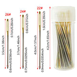 Zhenqing 30-Pack Gold-Tipped Large Eye Embroidery Needles with Round Heads - 10 Each of Sizes 22, 24, 26 for Cross Stitch, Sewing, Quilting & Crafting（67503） Zhenqing