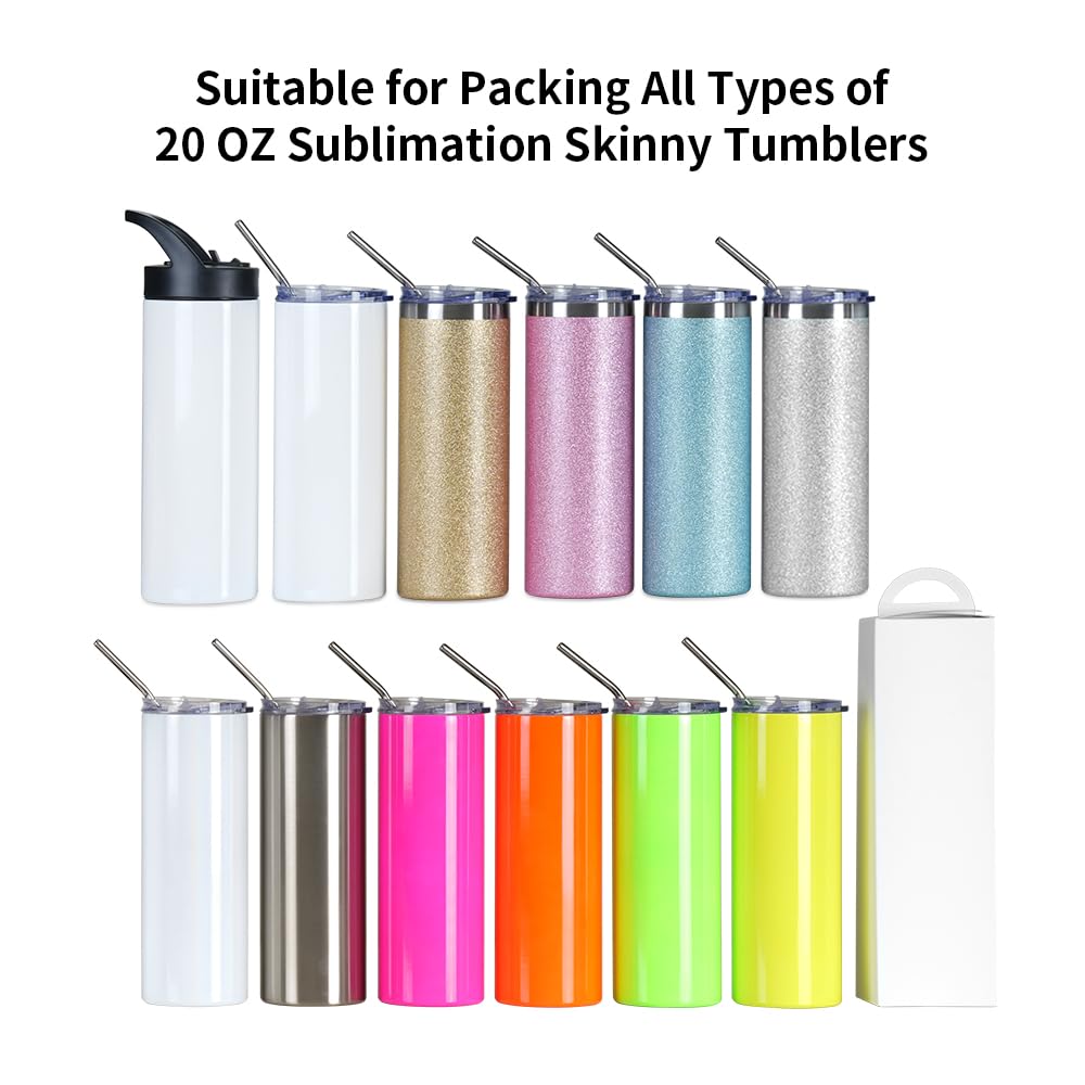PYD Life 20 Pack Sublimation Tumblers 20 OZ Gift Boxes Blanks Matte White 3.15" x 3" x 11.8" 20 OZ Sublimation Skinny Tumblers Packing Boxes Blanks for Heat Press Transfer PYD Life