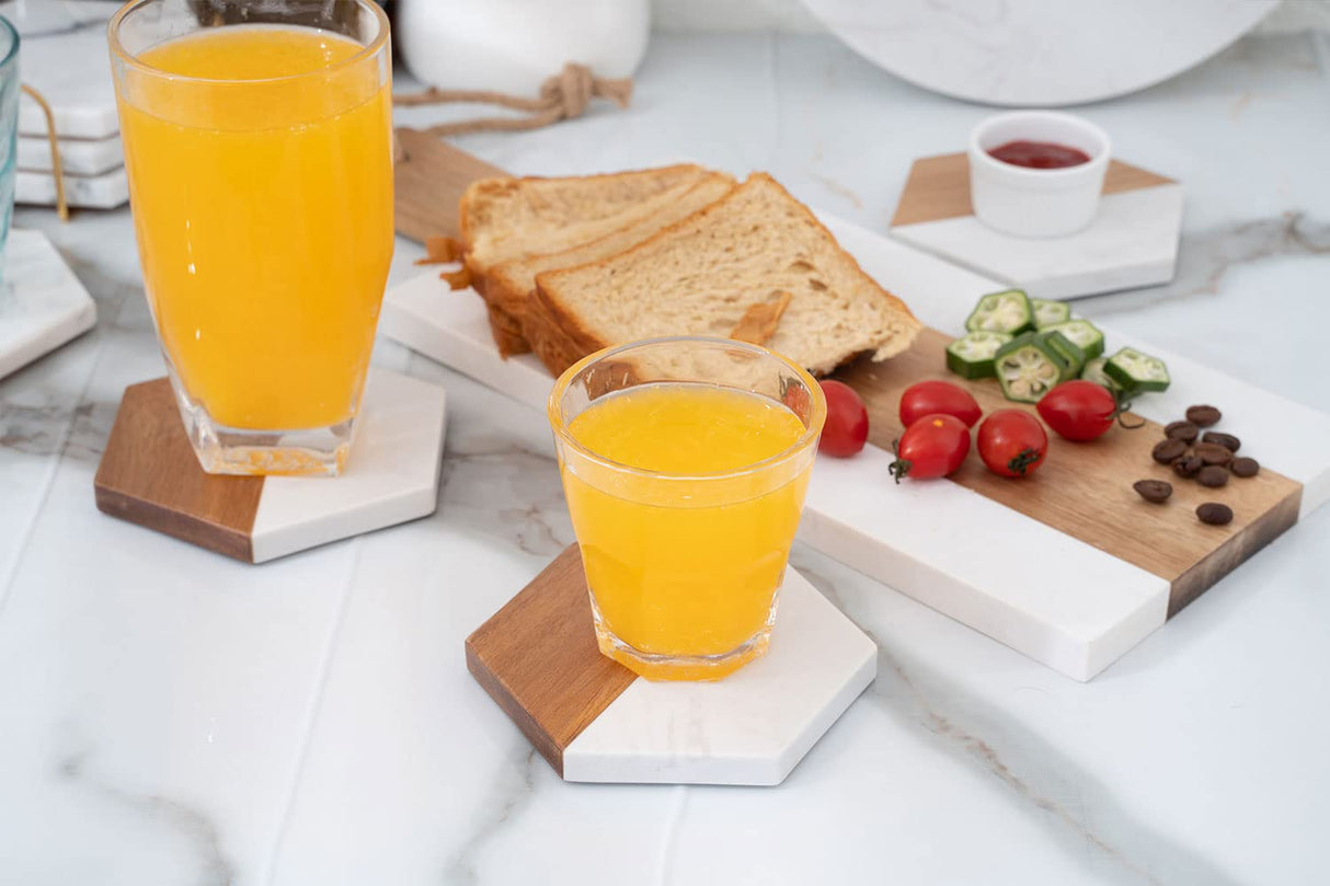 Wood Marble Coasters for Drinks, Modern Rustic Acacia Hexagon Coasters Set Decorative Coasters Bar Coasters for Living Room Coffee Wooden Table Beer Mug Christmas Housewarming Wedding Home Decor 4Pcs WLWNWFT