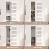 JUBEST Sliding Closet Door 48"(Double 25") x 80", 5-Lite Frosted Glass Bypass Door with Hardware Kit & Matching Fascia, Pre-Drilled MDF Wood Slab with Water-Proof PVC Surface, Easy to Install, White JUBEST