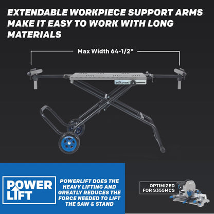 Evolution MCSSTAND | Mitering Chop Saw Stand with Powerlift Assist | Heavy-Duty Steel Frame | All-Terrain Wheels | Compatible with Evolution S355MCS, S380CPS, S355CPSL, EVOSAW380 | Gas-Strut  - WoodArtSupply