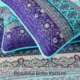 WONGS BEDDING Boho Queen Quilt Set, Blue Purple Bohemian Queen Quilt Bedding Set, Lightweight Microfiber Bed Decor Bedspread for All Season 96"x90"(3 Pieces) WONGS BEDDING