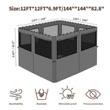 Homegroove Gazebo Universal Replacement Privacy Curtain, 12'x12' Gazebo Curtains Outdoor Waterproof, 4-Panels Sidewall Curtains with Zipper and Mesh Windows for Backyard, Garden, Yard homegroove