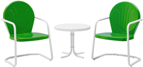 Crosley Furniture Griffith 3-Piece Outdoor Chair and Side Table Set, Retro Metal Bistro Patio Sets for Porch, Grasshopper Green Crosley Furniture