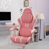 HOFFREE Pink Gaming Chair Massage with Speakers Bluetooth Cute Video Game Chair with Footrest Big and Tall Reclining Computer Game Chair for Girls HOFFREE