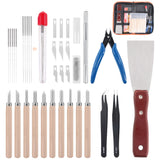 Rustark 34 Piece 3D Printer Accessories Tool Kit Cleaning Needles, Tweezers, Pliers, Scarper, Clean up Knives, Carving Knife Come with Storage Case for Printing Removing, Cleaning, Finishing Rustark