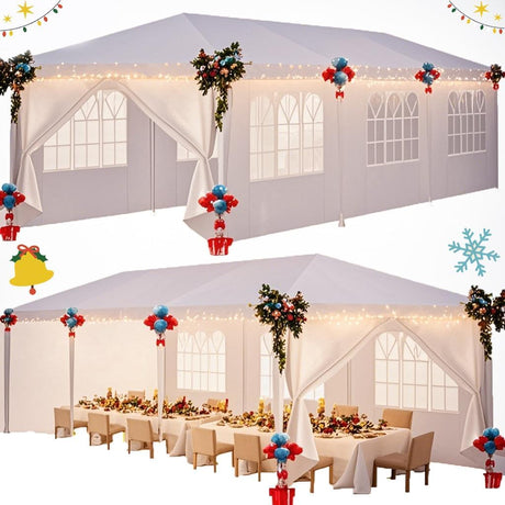 HOTEEL 10'x30' Canopy Party Tent with 6 Removable Sidewalls, Outdoor Event for Weddings, BBQ, Parties, Patio Camping Gazebo, Waterproof, White Hoteel