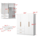 FAMAPY 4 Door Wardrobe with Drawers and Shelevs, Armoires Wardrobe Closet with Hanging Rod, Armoires and Wardrobes for Bedroom White (63”W x 20.7”D x 69.7”H) FAMAPY