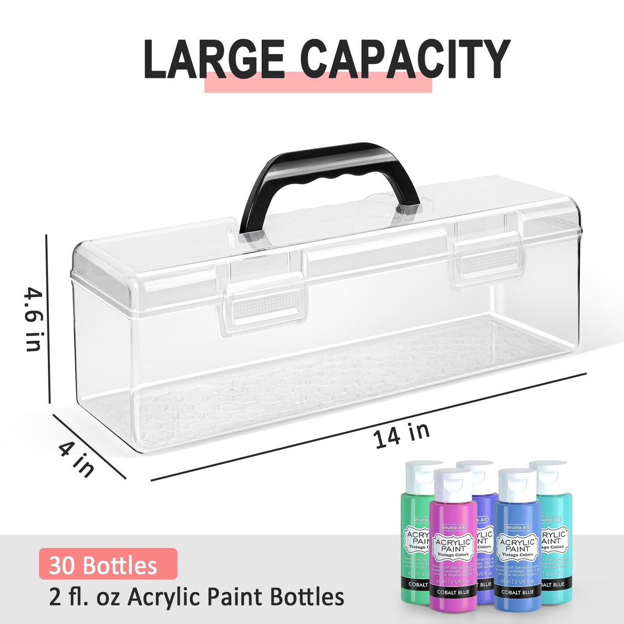 Vowcarol Acrylic Paint Storage Box, 30 Bottles Capacity Acrylic Paint Organizer for 2 fl. oz Bottles, Craft Organizer Vowcarol
