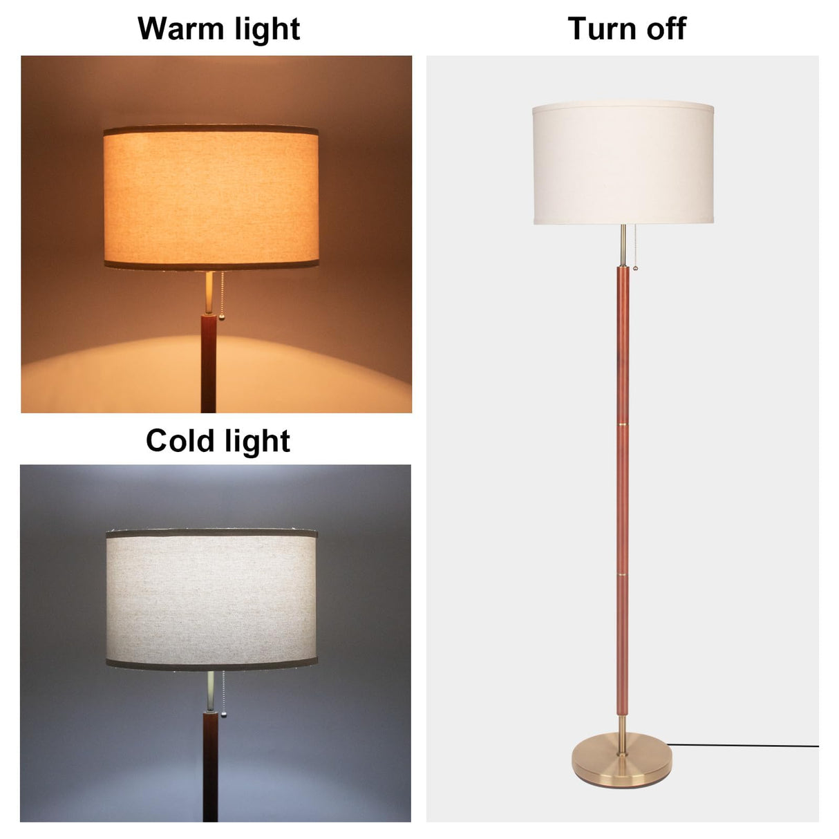 HonoDing Mid-Century Modern Floor Lamp, Walnut Wood Finish, Drum Shade, Living Room Décor (64in, E26 LED) HonoDing
