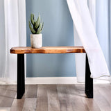 WELLAND Wood Entryway Bench with Metal Legs, Mid-Century Modern Bench for Living Room, Indoor, Porch, Farmhouse WELLAND