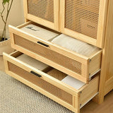Pine Wood Closet with Rattan Doors and Two Drawers (Natural) Woodpeckers Furniture And Mattress