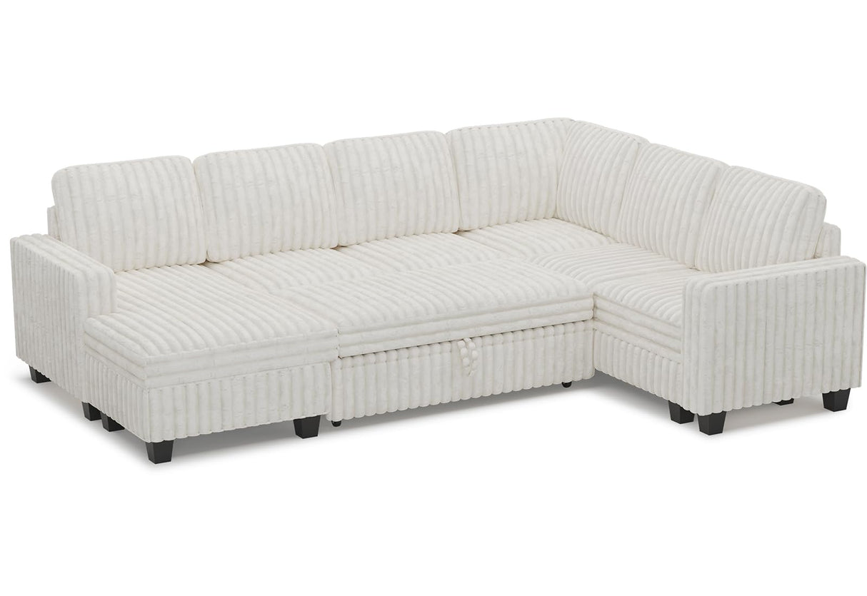 Belffin Corduroy Sleeper Sofa Bed with Storage Chaise Modular Sectional Sofa Couch with Pull Out Bed L Shaped Sectional Couches for Living Room White Couch Belffin
