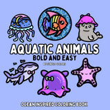 Aquatic Animals: Ocean Inspired Bold and Easy Coloring Book for Adults or Kids (Bold and Easy Coloring Books) WoodArtSupply