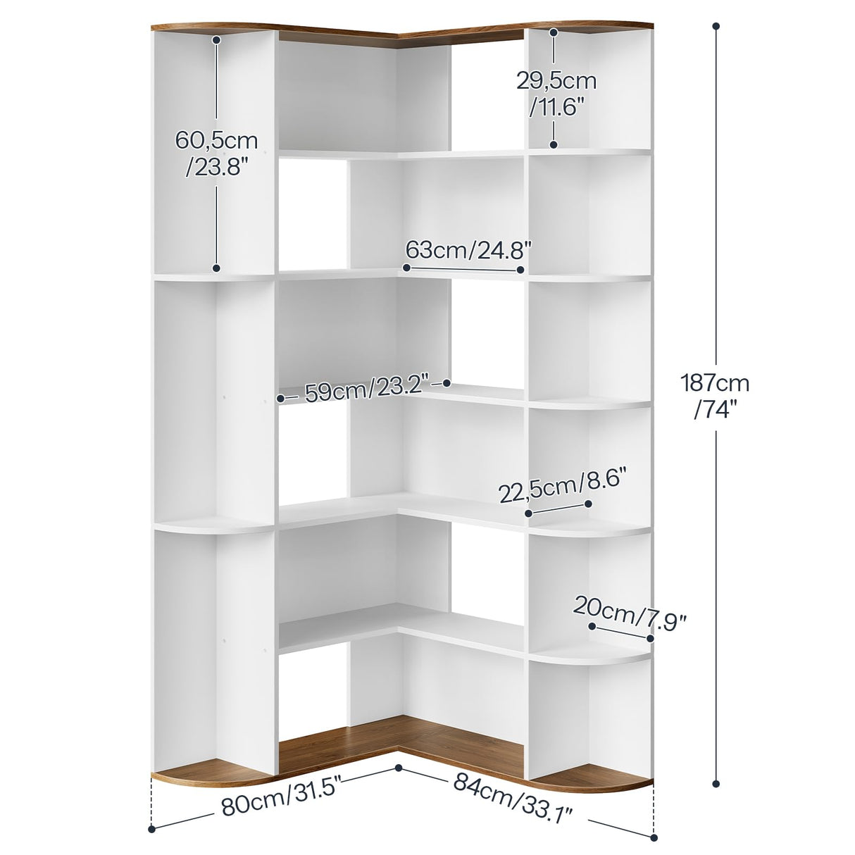 HOOBRO Corner Bookshelf, L-Shaped Bookcase with Display Shelf for Home Office, Living Room, 74" Tall Corner Bookcase, 6-Tier Bookcase with Open Storage, Wooden Corner Bookshelves, White WH80SJ01 HOOBRO
