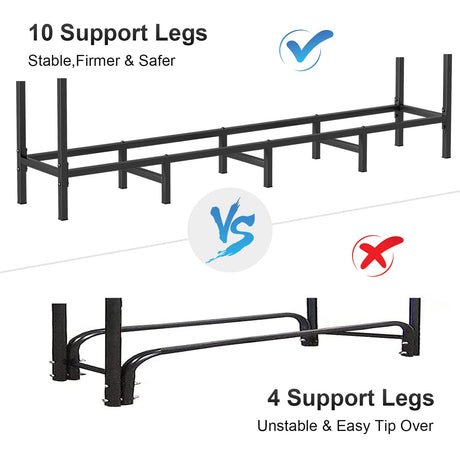 5.3ft Outdoor Indoor Firewood Rack Holder for Fireplace Wood Storage, Adjustable Fire Log Stacker Stand, Heavy Duty Logs Stand Stacker Holder for Fireplace Metal Lumber Storage Carrier Organizer NANANARDOSO