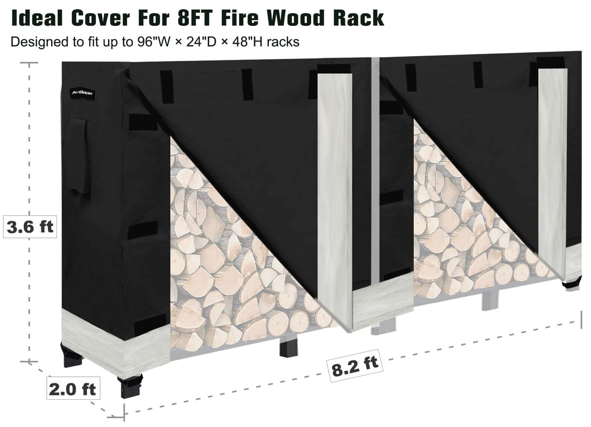 Artibear Firewood Rack Cover for 8FT Wood Rack, Indoor Outdoor Weatherproof Log Holder Rack Cover, Black (Frame not Include) Artibear