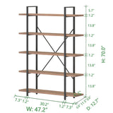 Industrial Rustic Oak 5-Tier Bookshelf Etagere for Home and Office Storage HSH
