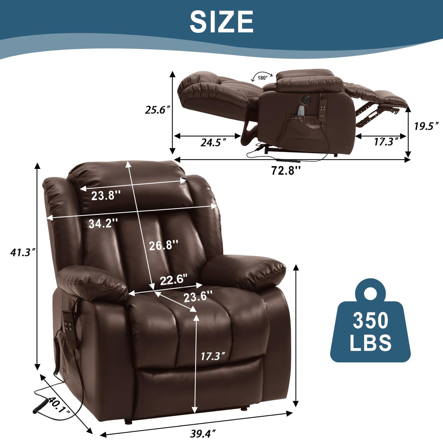 MEROUS Dual Motor Large Power Lift Recliner Chair for Elderly with Heat and Massage,Lay Flat Lift Chairs Recliners for Seniors Infinite Position,USB Ports&Remote, Genuine Leather (Brown)