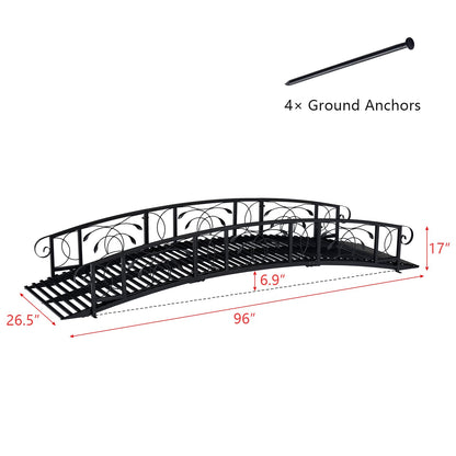 Kinfant Outdoor Metal Garden Bridge - 8 Ft Decorative Iron Landscape Bridge with 2 Safety Siderails, for Pond, Creek, Stream - WoodArtSupply