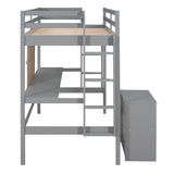Merax Grey Twin Loft Bed with Desk and Storage – Sturdy Wooden Frame with Writing Board and Dual Ladder Design Merax