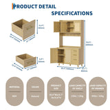 Garvee Rattan Pantry Cabinet, 71" Kitchen Pantry with Microwave Stand, Freestanding Hutch with Drawers, Doors and Hooks, Boho Storage Cabinet for Dining Room, Kitchen, Living Room, Natural Garvee