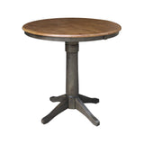 IC International Concepts 36" Round Top Pedestal 12" Leaf-36.1" H-Counter Height Dining Table, Hickory/Washed Coal IC International Concepts