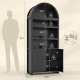 81" Tall Arched Cabinets,Bookcase with storage,Mid-Century Modern 6-Tier Bookshelf with Door,2 Book Risers and Adjustable Shelves offering more storage space for Living Room,Kitchen,Home Office,Black UPOSOJA