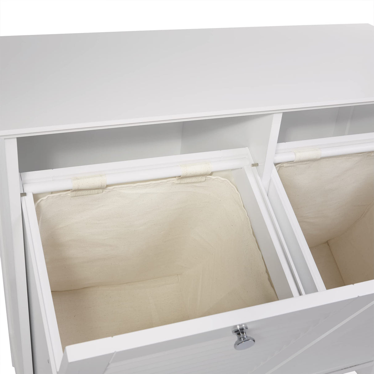 RiverRidge Ellsworth Double Tilt-Out Laundry Hamper Cabinet - Laundry Room Storage Cabinet with Removable Cloth Bag and Shutter Style Doors RiverRidge