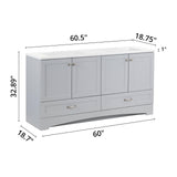 Spring Mill Cabinets Emlyn 60 Inch Double-Sink Bathroom Vanity with White Top, 2 Cabinets, 2 Drawers, 60.5" W x 18.75" D x 32.89", Pearl Gray Spring Mill Cabinets
