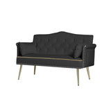 hansones 55-Inch Modern Velvet Loveseat Sofa with Gold Metal Legs & Side Pockets, Tufted Backrest, Perfect for Living Room, Bedroom, or Office (Black) hansones