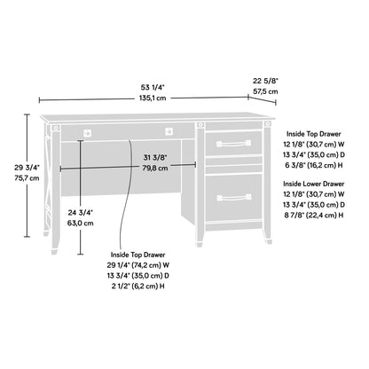 Sauder Carson Forge Pedestal Desk, L: 53.19" x W: 22.64" x H: 29.80", Soft White Finish - WoodArtSupply