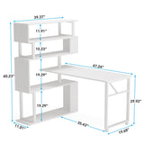 Tribesigns Rotating Computer Desk with 5 Shelves Bookshelf, Modern L-Shaped Corner Desk with Storage, Reversible Office Desk Study Table Writing Desk on Wheels for Home Office (White) Tribesigns