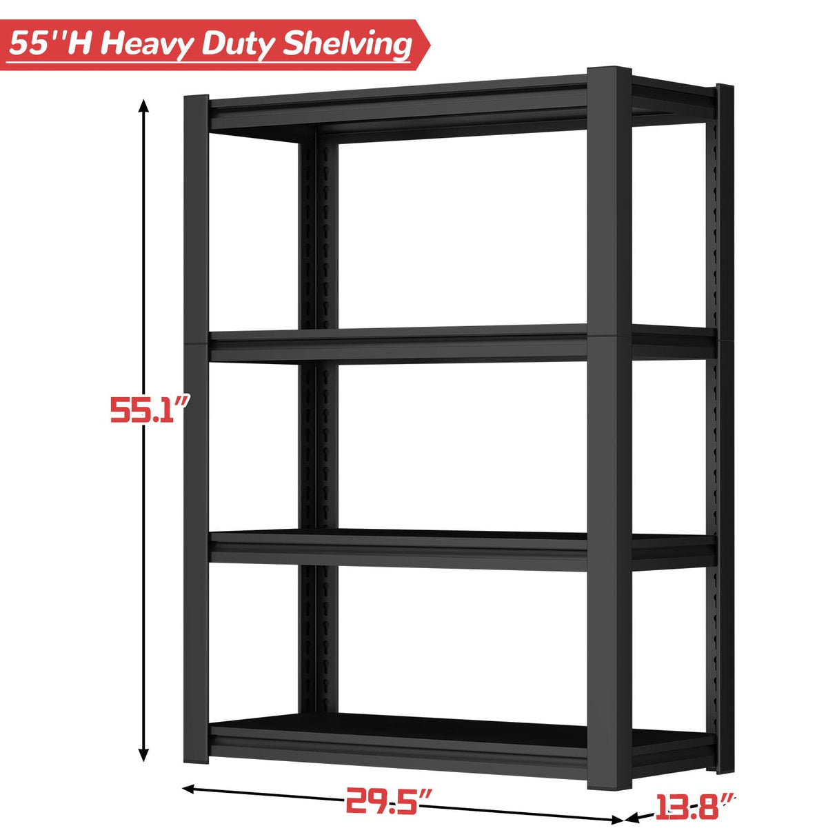 FATIGOS 1600LBS Garage Shelving 4 Tier Heavy Duty Garage Shelving, Adjustable Metal Shelving Unit for Basement, Warehouse, Pantry, Closet, Kitchen,13.78" D x 29.53" W x 55.12" H FATIGOS