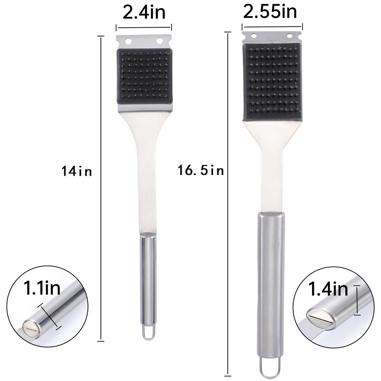 2 Pack Grill Brush and Scraper, 16.5” & 14” Wire BBQ Grill Brush for Outdoor Grill, 304 Stainless Steel Cleaning Brush BBQ Grill Accessories, Safe Grill Cleaner Brush-Ideal Gift for Men/Dad BBQ Brush Edgnb
