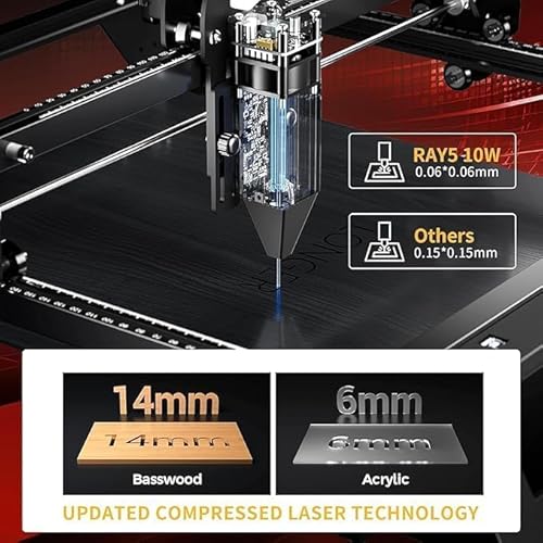 Longer New Upgrade RAY5 10W Laser Engraver,10000mW Output, 32-bit Motherboard, App Offline Control, DIY Engraver Tool for Metal/Glass/Wood,Engraving Speed to 24,000 mm/min QFLONGER