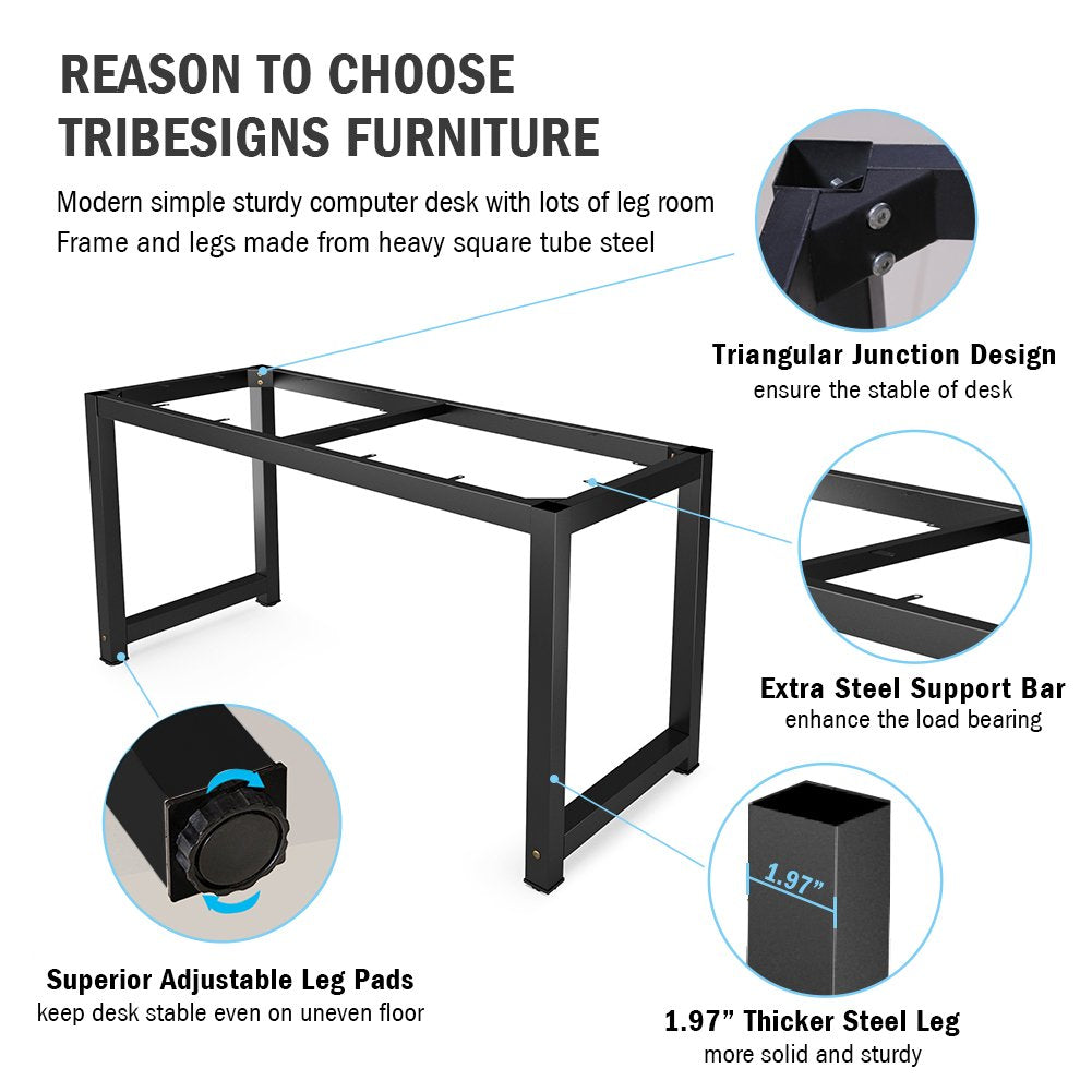Tribesigns Computer Desk, 55 inch Large Office Desk Computer Table Study Writing Desk for Home Office, Black + Black Leg Tribesigns