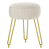 IBUYKE Velvet Round Footrest Stool Ottoman, Makeup Vanity Stool Side Table, Velvet Dressing Table Seat, Pouf Couch Stool, Golden Steel Legs, Creamy-White LG-30M IBUYKE
