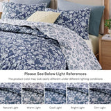 BLOOMHAVEN Quilt Set Queen Size, Oxford Blue Floral Quilt Sets, Reversible Bedspread Lightweight and Breathable for All Seasons, Soft Quilted Bedspread with 2 Pillow Shams BLOOMHAVEN