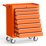 Gornoxblif 7-Drawers Orange Metal Rolling Tool Chest with Wheels,Tool Storage Cabinet with Locking System，Toolbox with Wheels for Garage, Warehouse, Workshop, Repair Shop Gornoxblif