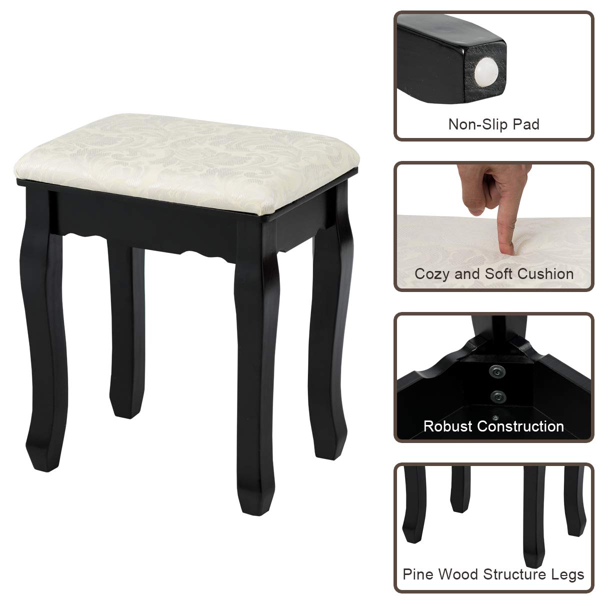 Giantex Vanity Table Set with 12 Lights Mirror, Bedroom Makeup Dressing Table with 360° Rotating Oval Mirror, 5 Drawers and Shelf, Modern Makeup Table with Cushioned Stool for Girls Women (Black) Giantex